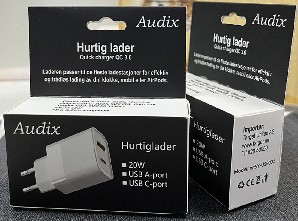 Hurtiglader USB A+C, QC 3.0